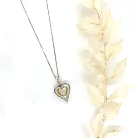 10k Two Toned Gold Heart Necklace with Single Diamond