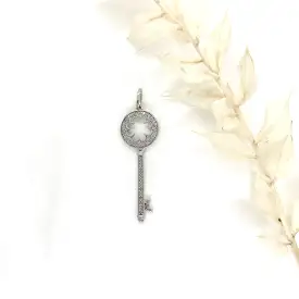 10k White Gold Diamond Key Pendant