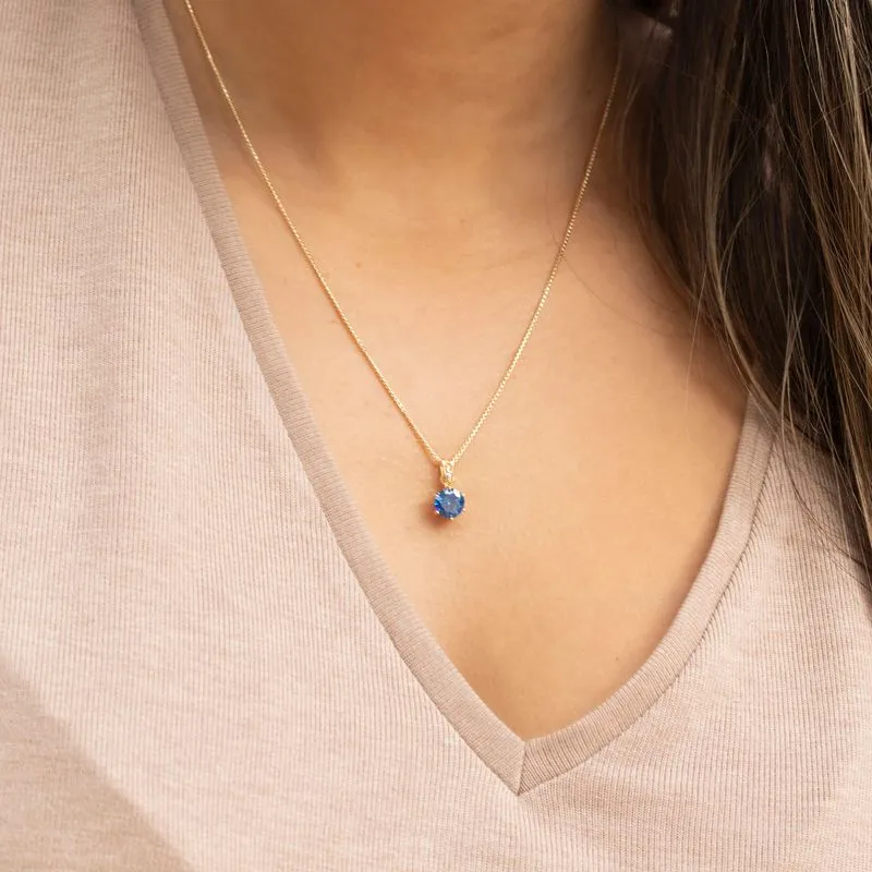 14K Gold Plated Blue Cz Pendant Necklace - Dec Birthstone