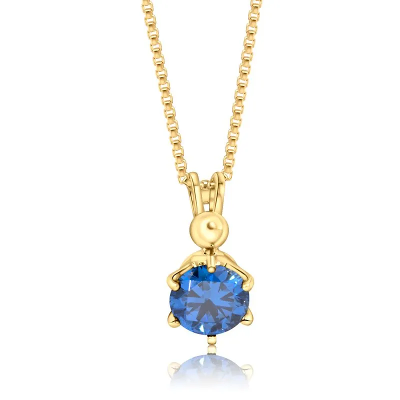 14K Gold Plated Blue Cz Pendant Necklace - Dec Birthstone