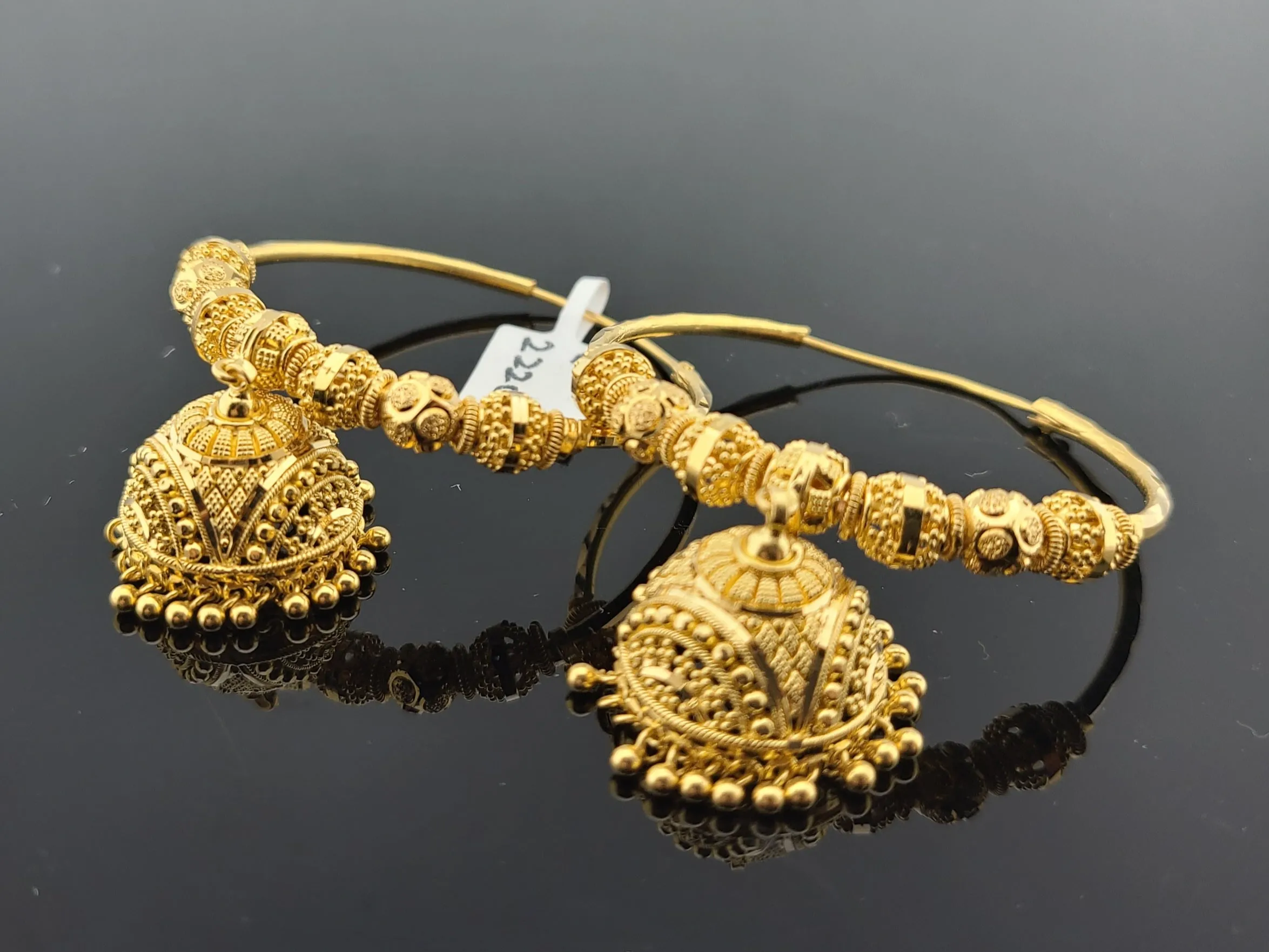 22K Solid Gold Designer Jhumki Hoops E2220190