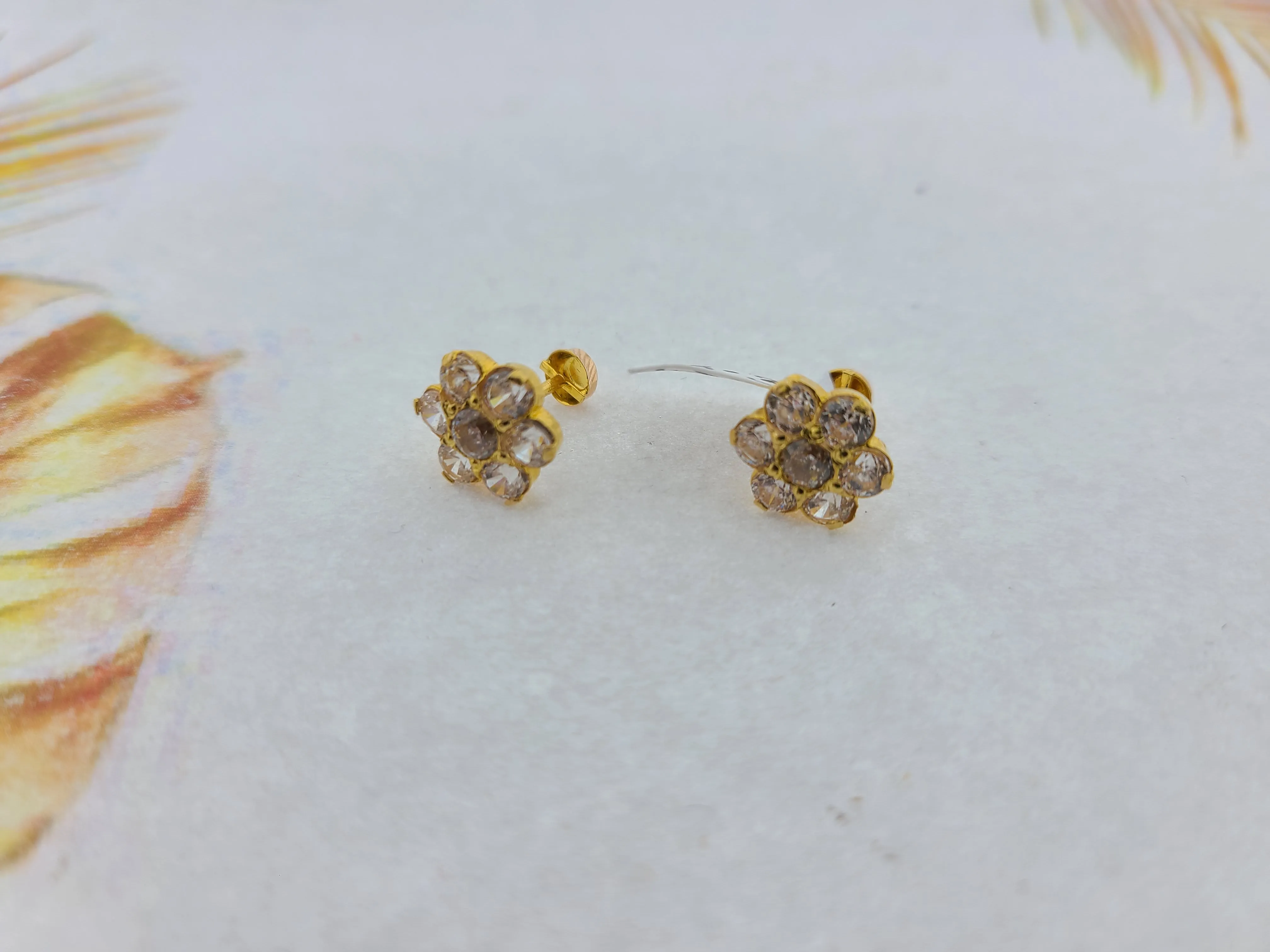 22K Solid Gold Zircon Studs E22159