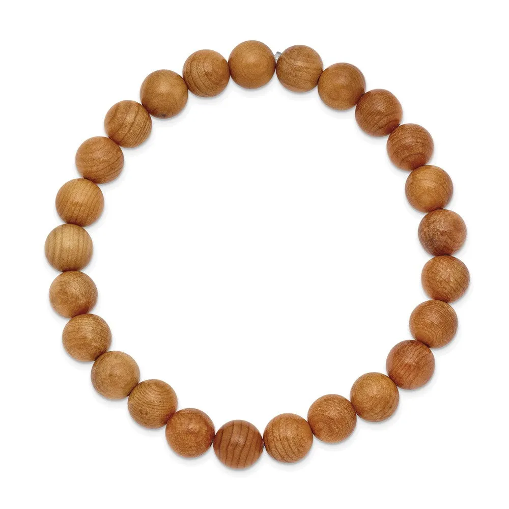 8mm Natural Wood Beaded Stretch Bracelet, 6.75 Inch