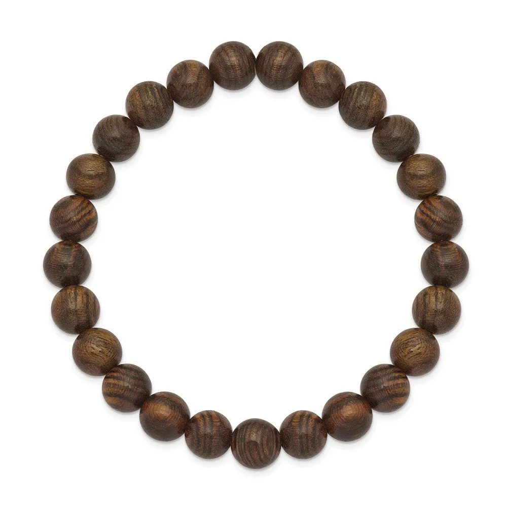 8mm Natural Wood Beaded Stretch Bracelet, 6.75 Inch