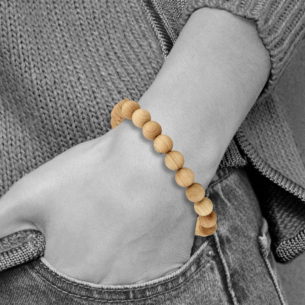 8mm Natural Wood Beaded Stretch Bracelet, 6.75 Inch