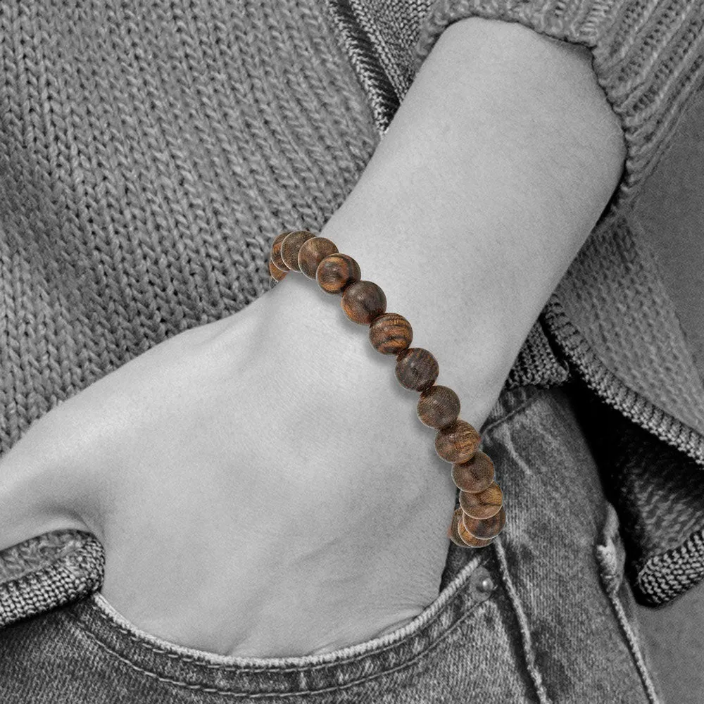 8mm Natural Wood Beaded Stretch Bracelet, 6.75 Inch