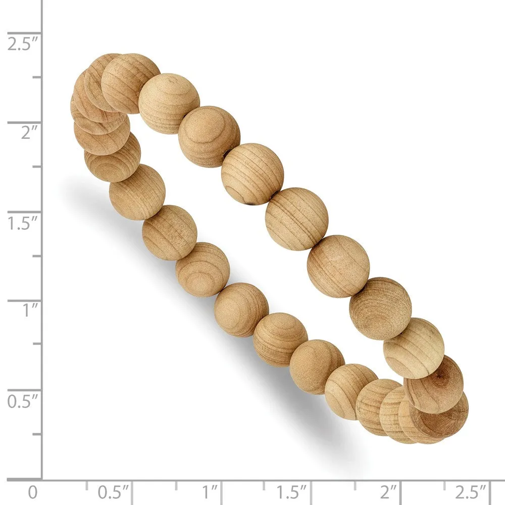 8mm Natural Wood Beaded Stretch Bracelet, 6.75 Inch