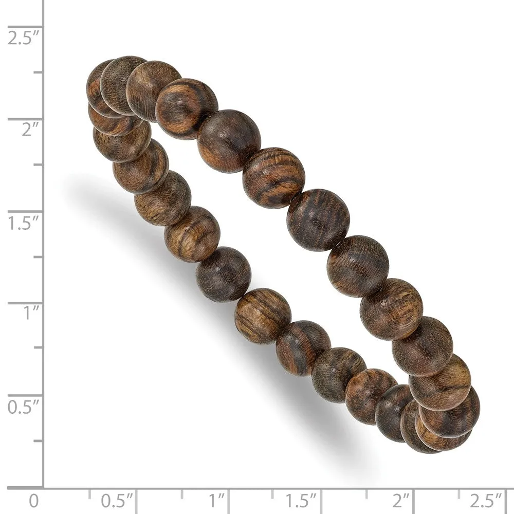 8mm Natural Wood Beaded Stretch Bracelet, 6.75 Inch