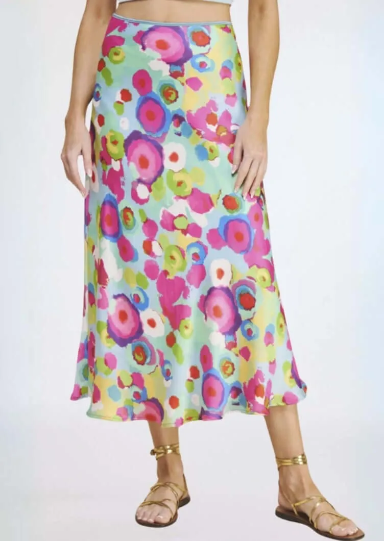 Add Some Color Aqua & Fuchsia Midi Skirt Made in USA