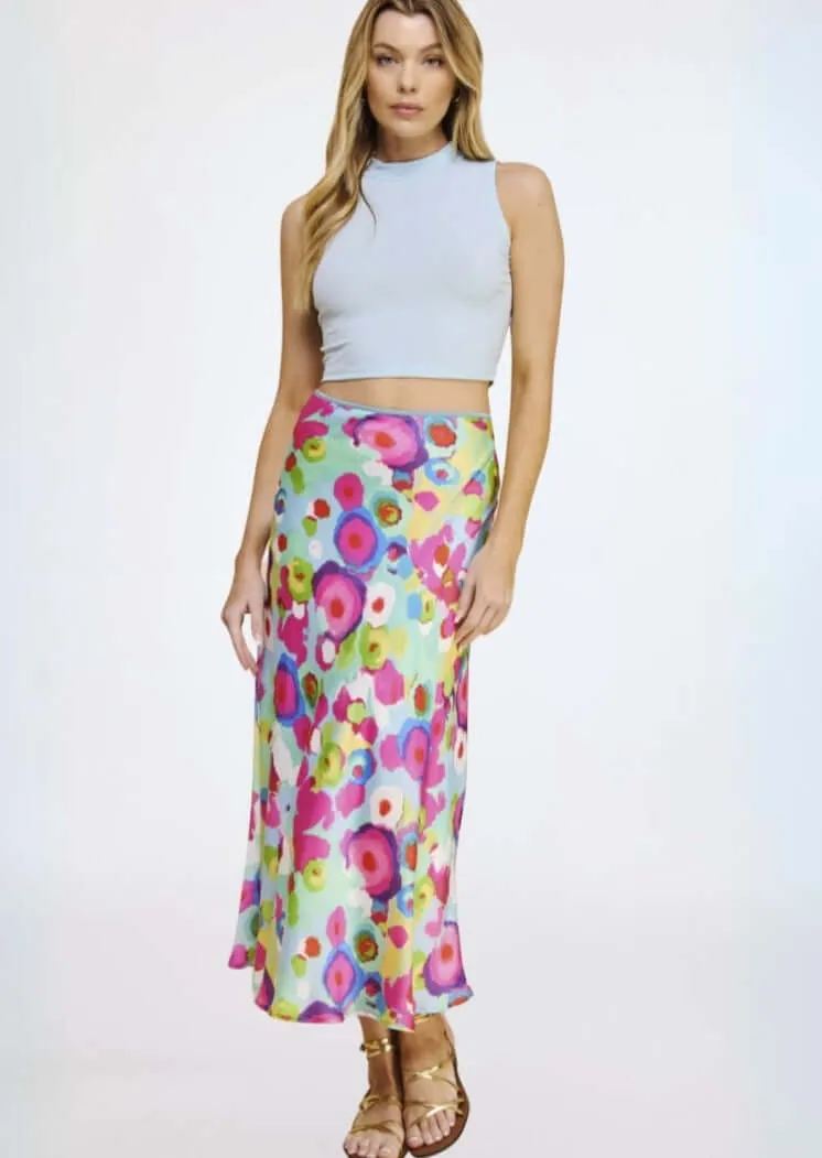 Add Some Color Aqua & Fuchsia Midi Skirt Made in USA