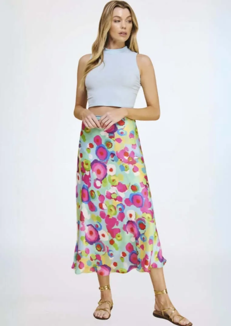 Add Some Color Aqua & Fuchsia Midi Skirt Made in USA