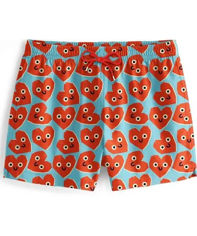 Aloha from Deer Men's Red / Blue Cute Hearts Swimming Shorts