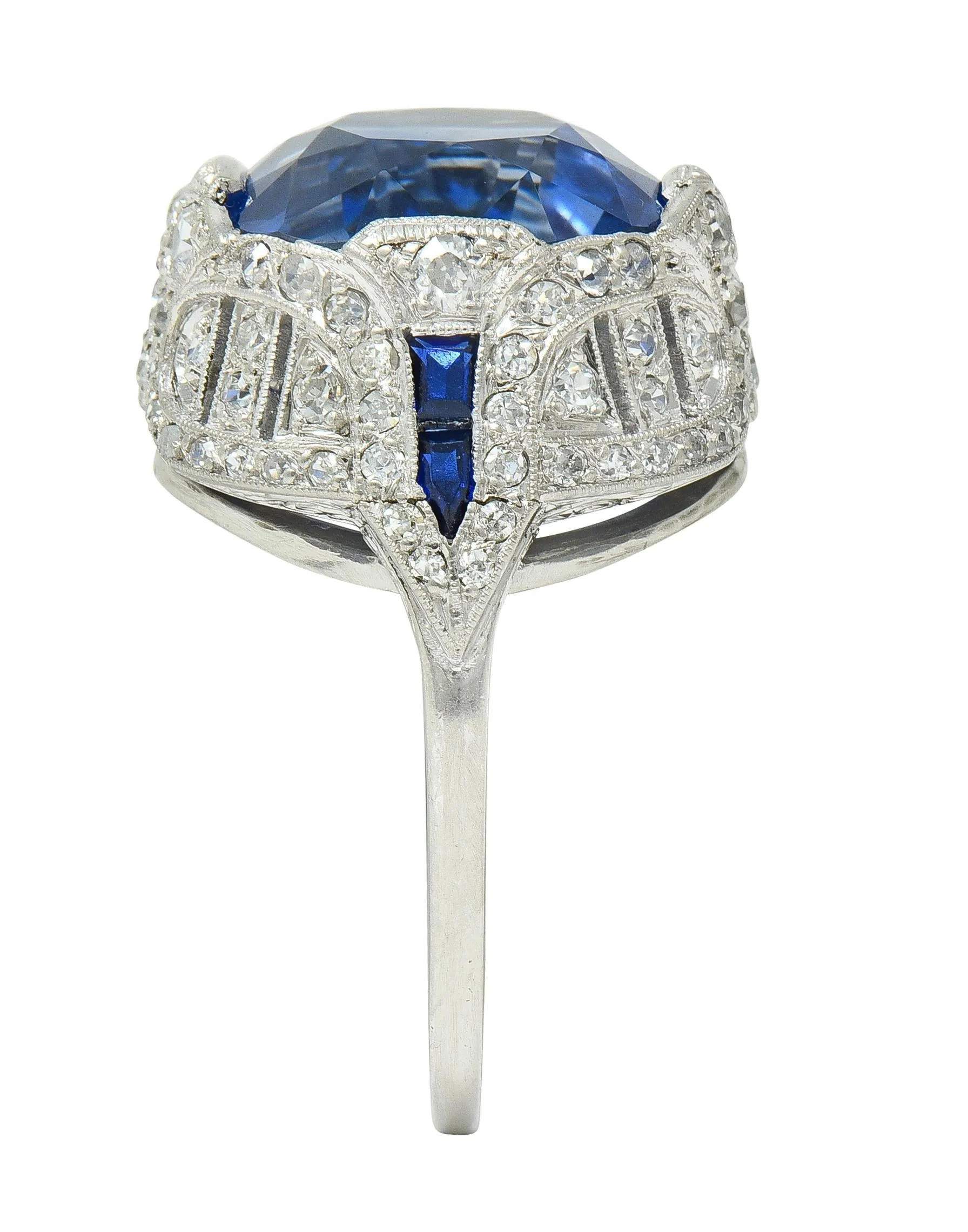 Art Deco 12.12 CTW No Heat Ceylon Sapphire Diamond Lotus Vintage Cocktail Ring AGL