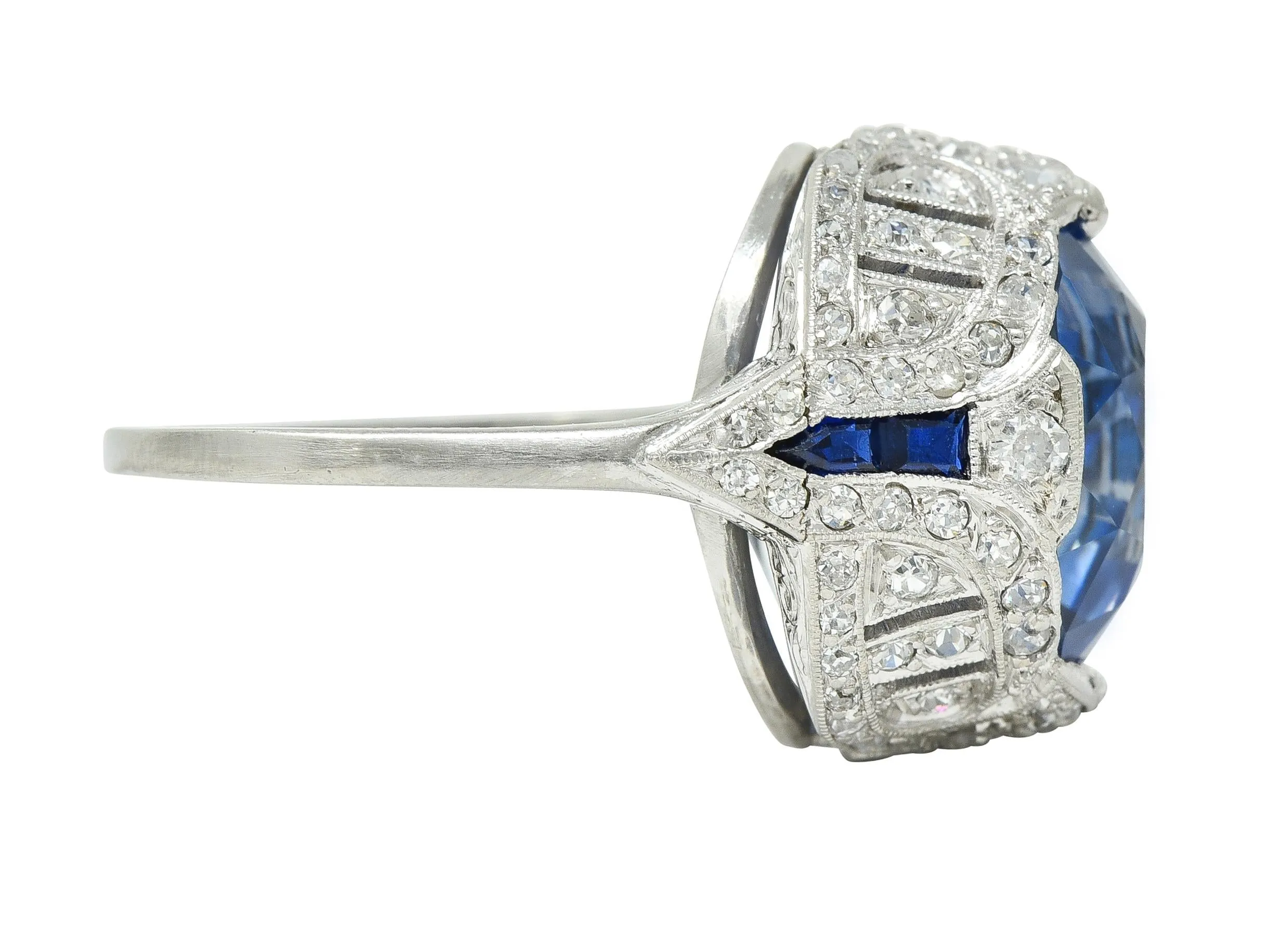 Art Deco 12.12 CTW No Heat Ceylon Sapphire Diamond Lotus Vintage Cocktail Ring AGL