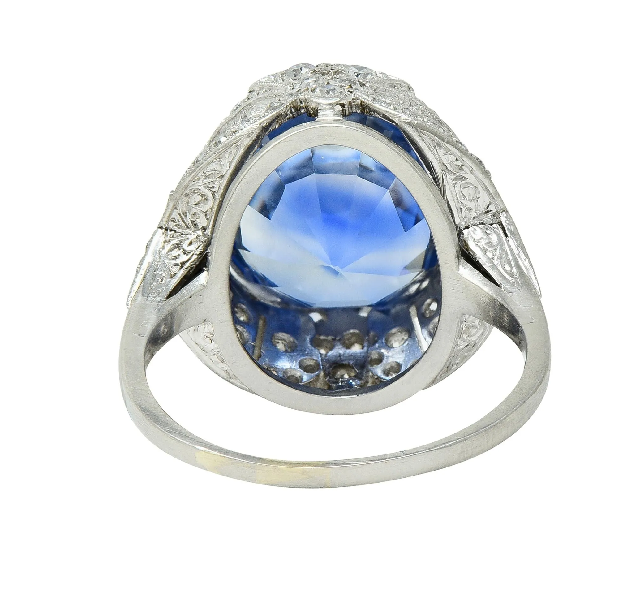 Art Deco 12.12 CTW No Heat Ceylon Sapphire Diamond Lotus Vintage Cocktail Ring AGL