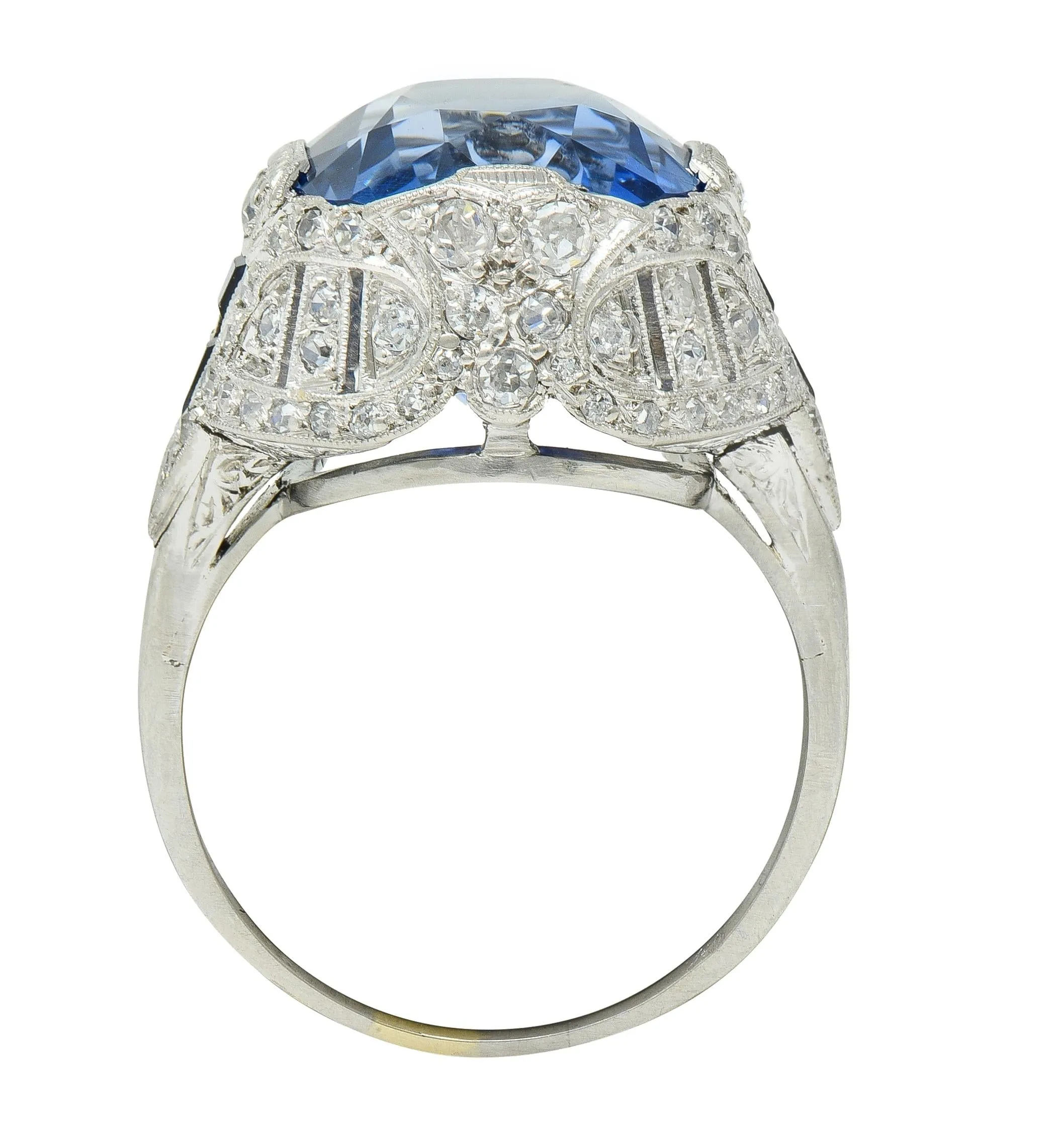 Art Deco 12.12 CTW No Heat Ceylon Sapphire Diamond Lotus Vintage Cocktail Ring AGL