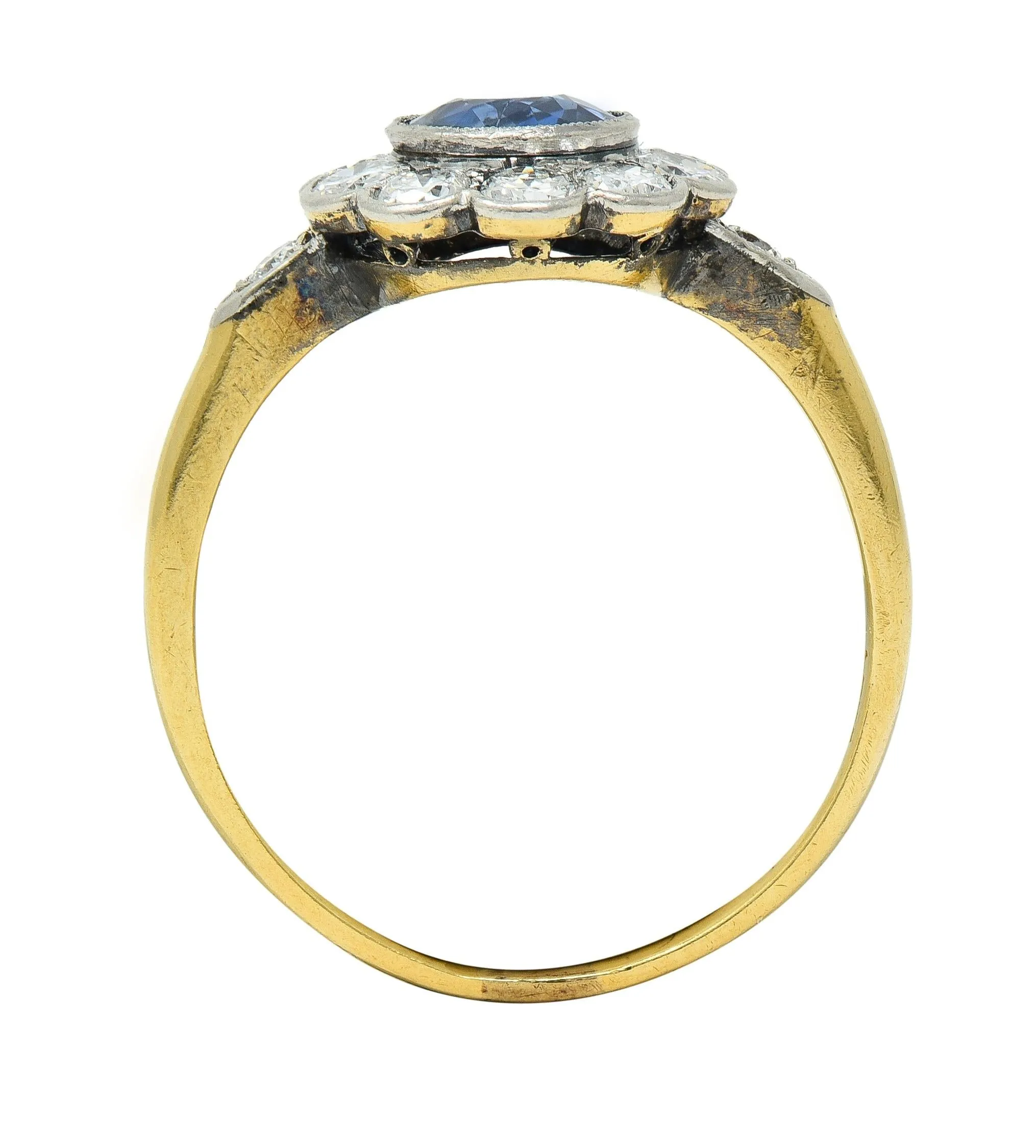 Art Deco 1.86 CTW No Heat Burma Sapphire Diamond Platinum 14 Karat Gold Halo Ring