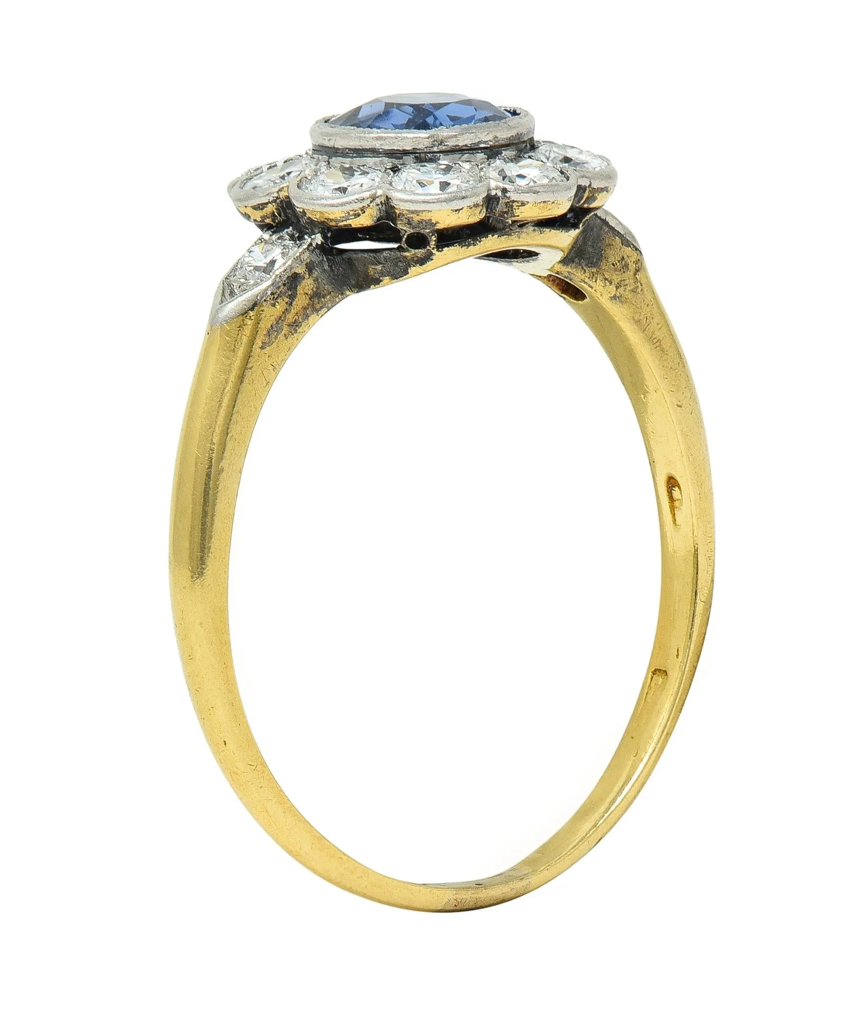 Art Deco 1.86 CTW No Heat Burma Sapphire Diamond Platinum 14 Karat Gold Halo Ring