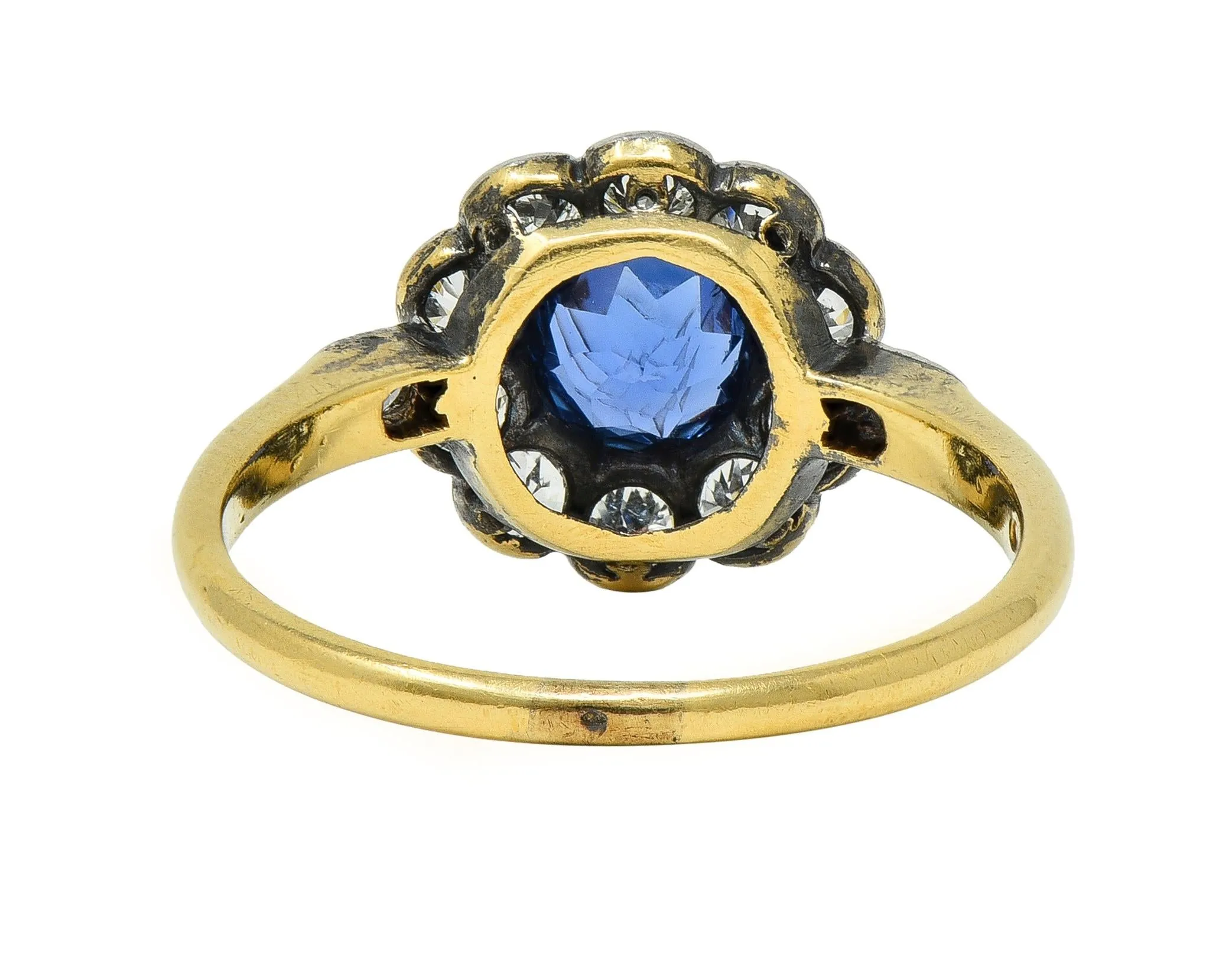 Art Deco 1.86 CTW No Heat Burma Sapphire Diamond Platinum 14 Karat Gold Halo Ring