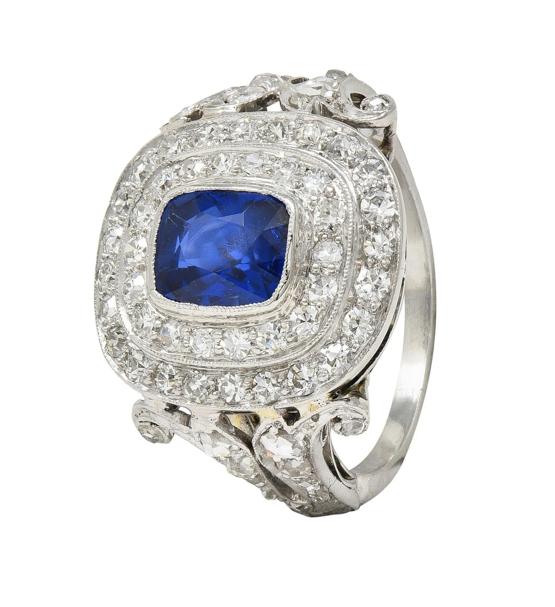 Art Deco 2.45 CTW No Heat Burma Sapphire Diamond Platinum Vintage Halo Ring GIA