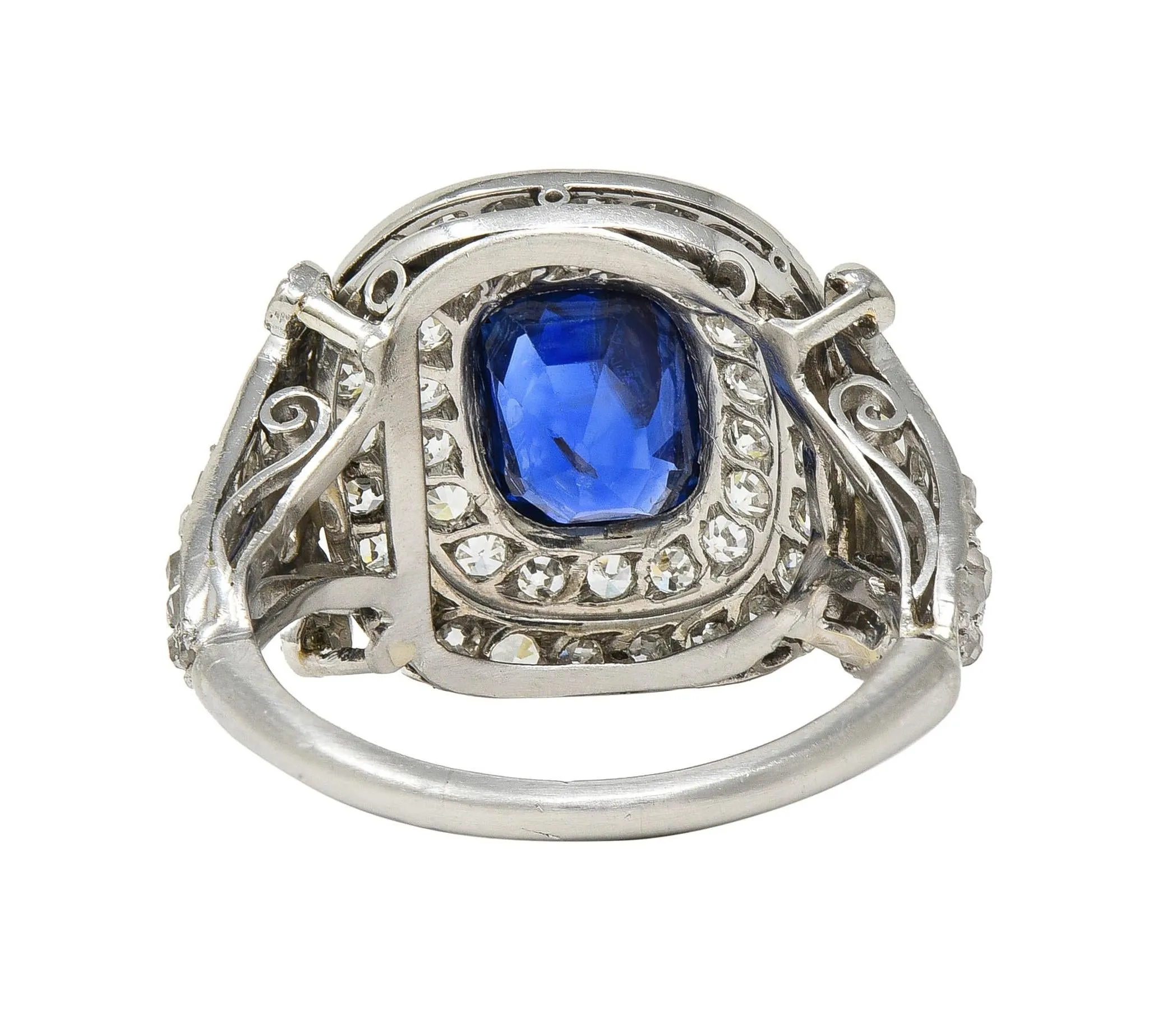 Art Deco 2.45 CTW No Heat Burma Sapphire Diamond Platinum Vintage Halo Ring GIA