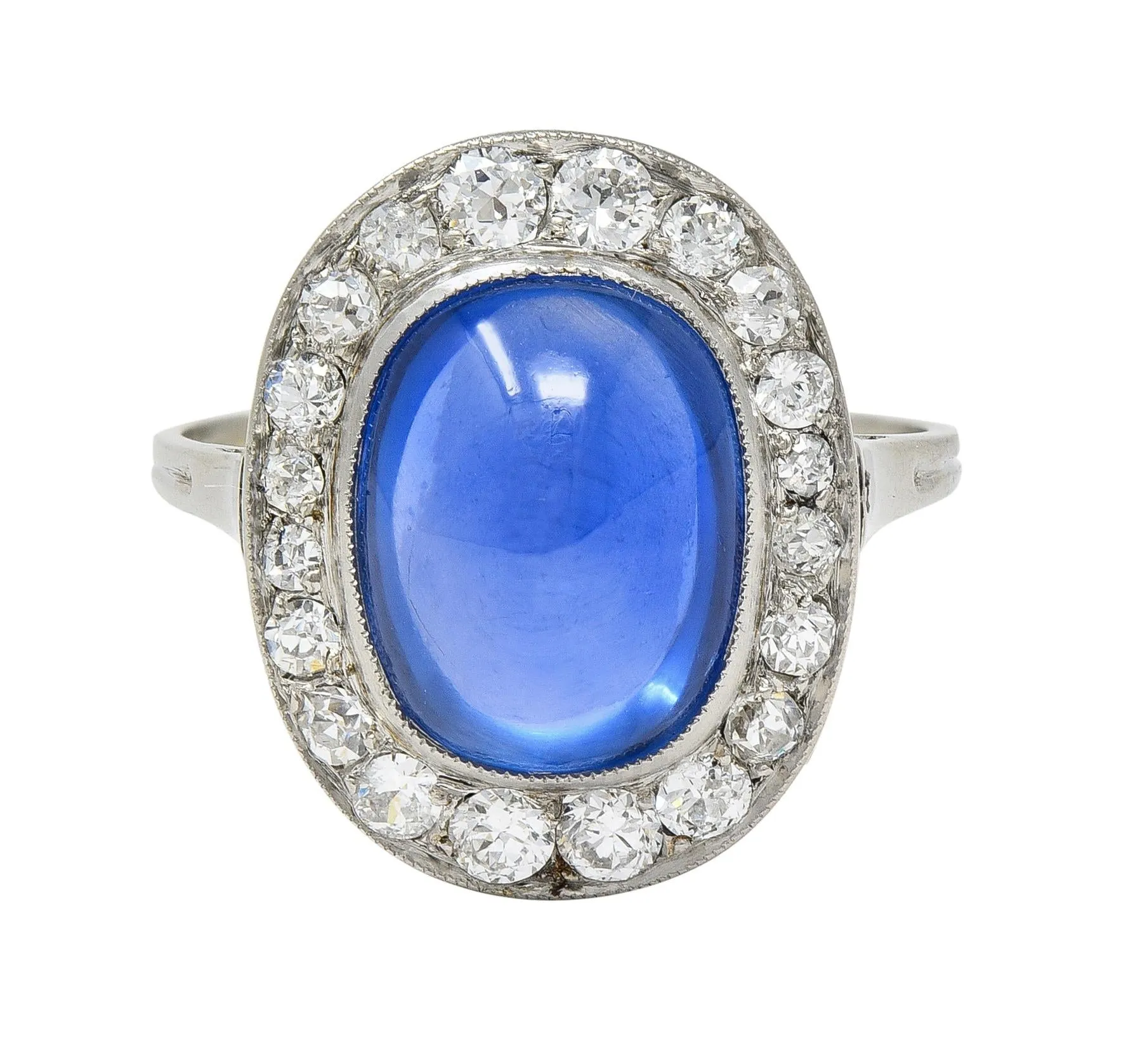 Art Deco 6.32 CTW No Heat Burma Sapphire Diamond Platinum Halo Ring AGL