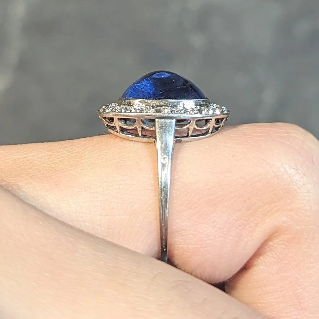 Art Deco 6.32 CTW No Heat Burma Sapphire Diamond Platinum Halo Ring AGL