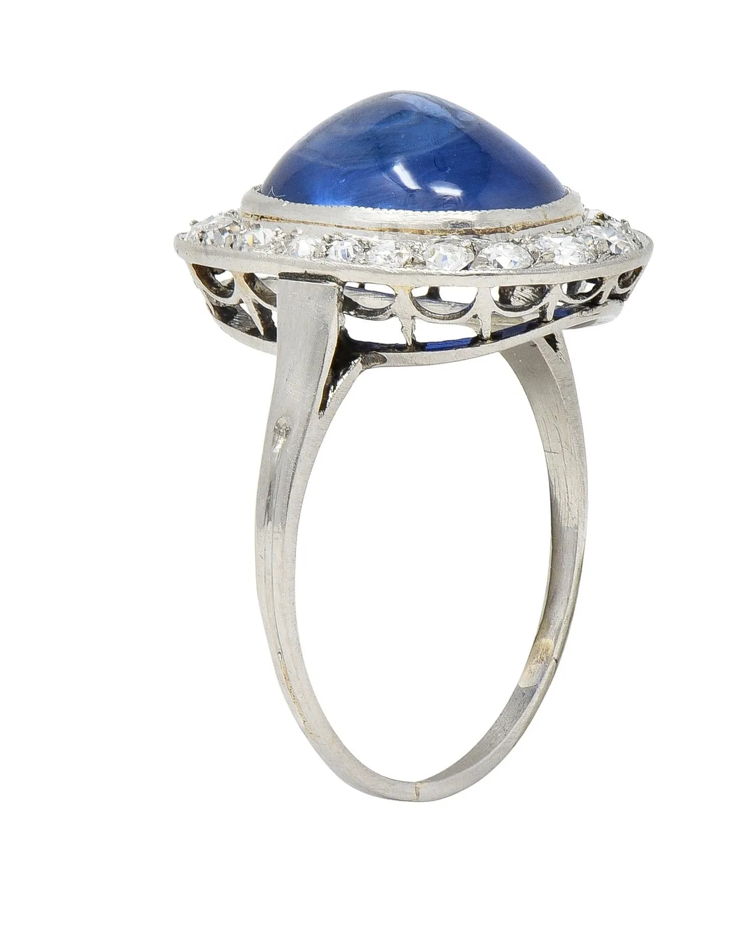 Art Deco 6.32 CTW No Heat Burma Sapphire Diamond Platinum Halo Ring AGL