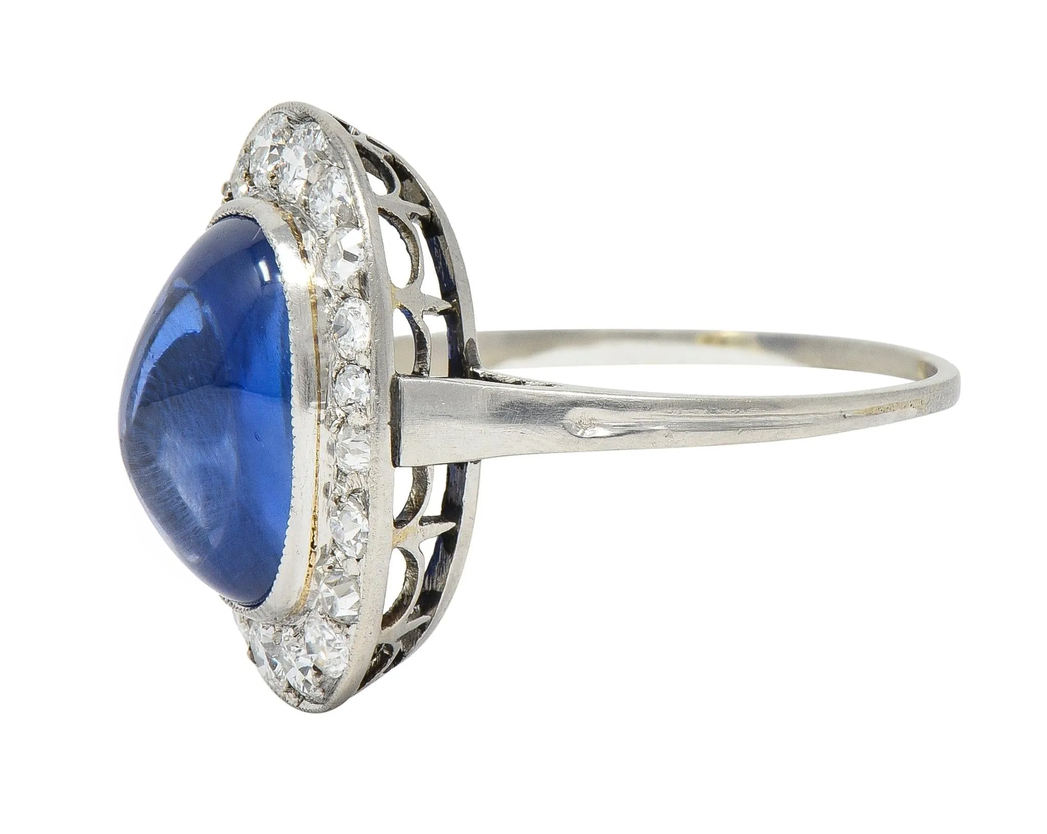 Art Deco 6.32 CTW No Heat Burma Sapphire Diamond Platinum Halo Ring AGL