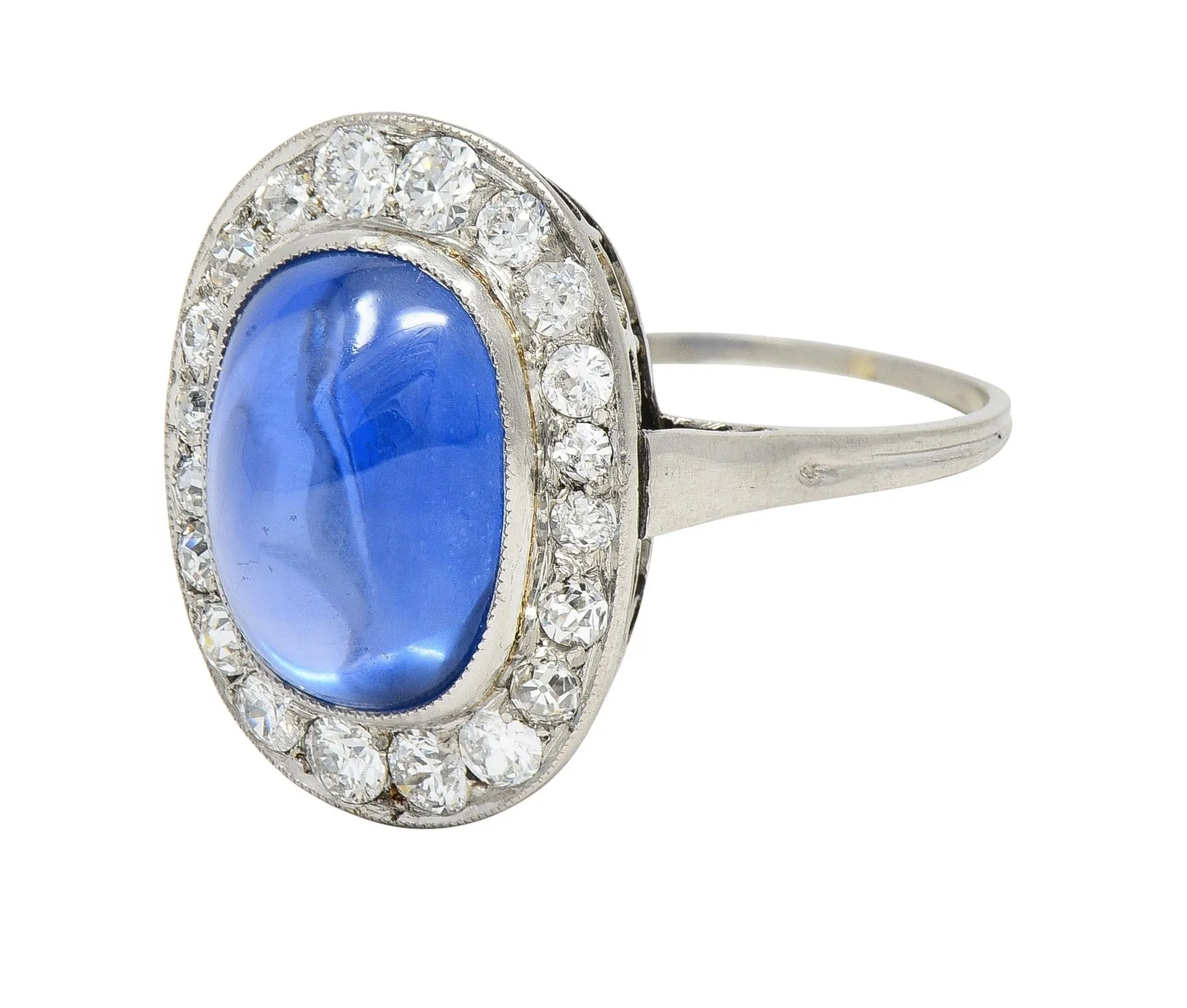 Art Deco 6.32 CTW No Heat Burma Sapphire Diamond Platinum Halo Ring AGL