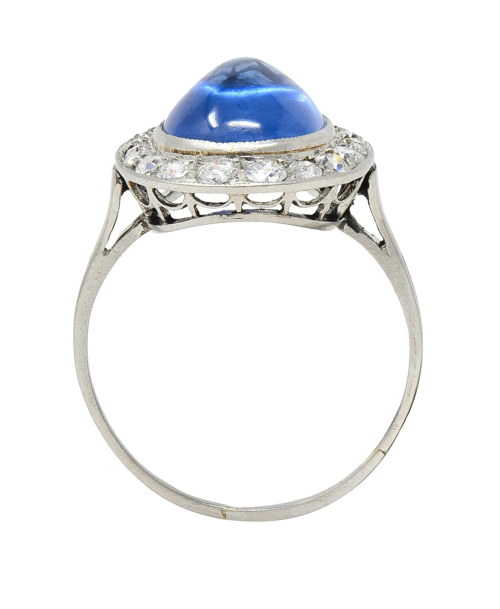 Art Deco 6.32 CTW No Heat Burma Sapphire Diamond Platinum Halo Ring AGL