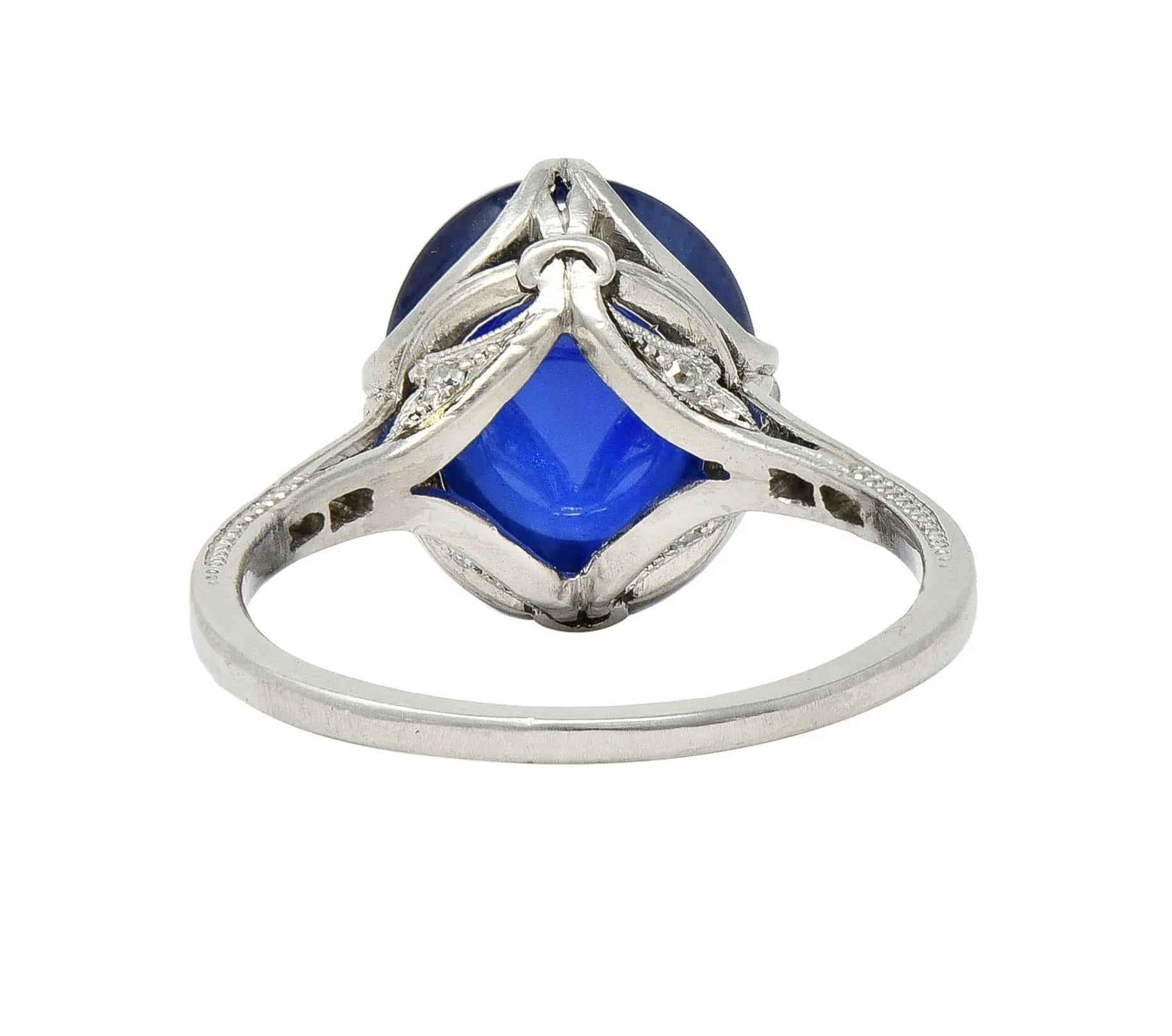 Art Deco 7.25 CTW No Heat Ceylon Sapphire Cabochon Diamond Platinum Ribbon Antique Ring AGL