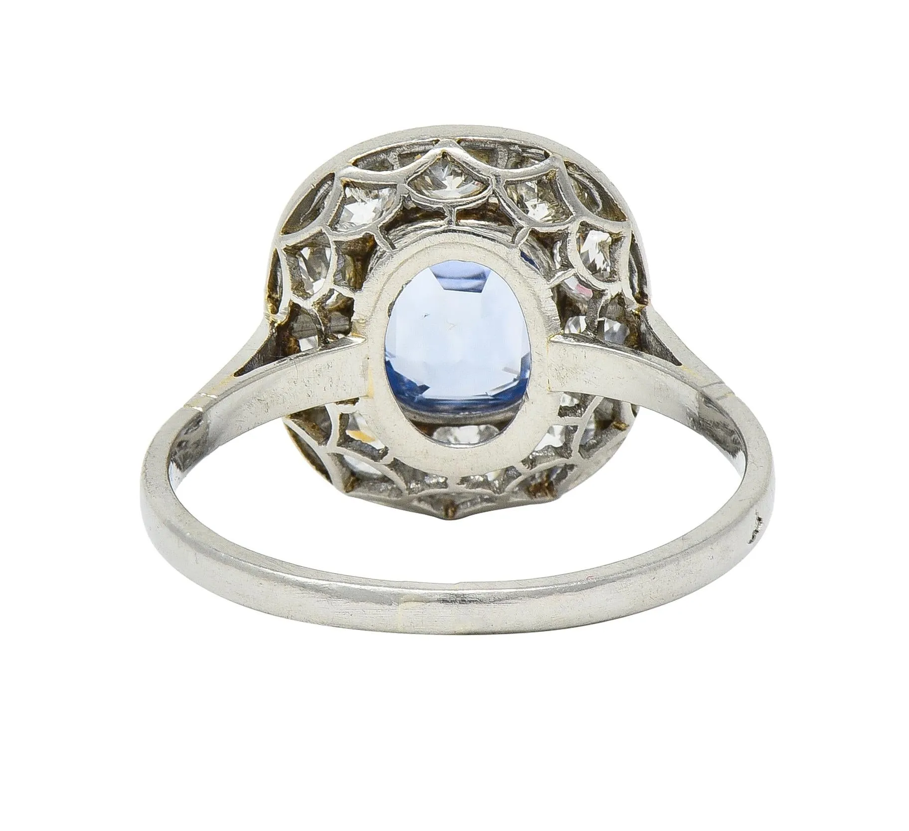 Art Deco French 2.18 CTW No Heat Ceylon Sapphire Diamond Platinum Vintage Halo Ring GIA