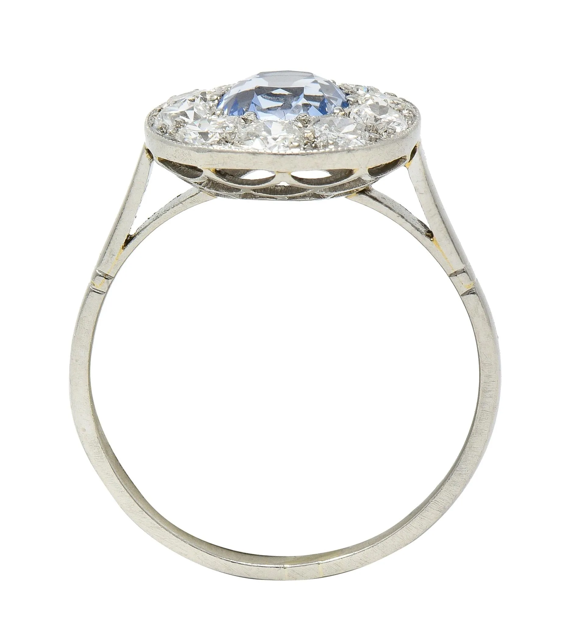 Art Deco French 2.18 CTW No Heat Ceylon Sapphire Diamond Platinum Vintage Halo Ring GIA