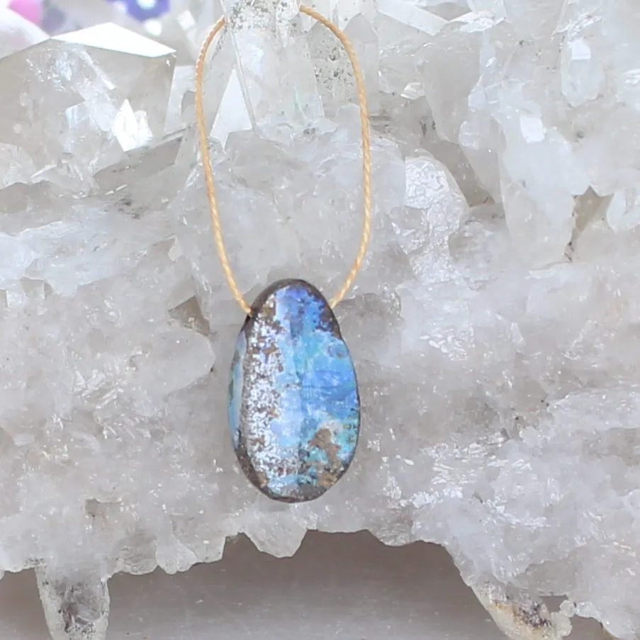 Australian Golden Boulder Opal Small Blue Teardrop Pendant