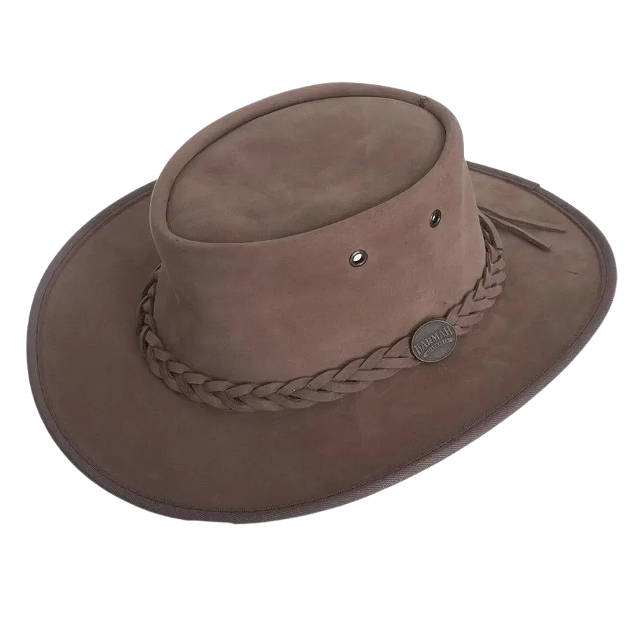 Barmah Full Grain Leather Foldaway Bronco Bush Hat in Hickory