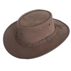 Barmah Full Grain Leather Foldaway Bronco Bush Hat in Hickory