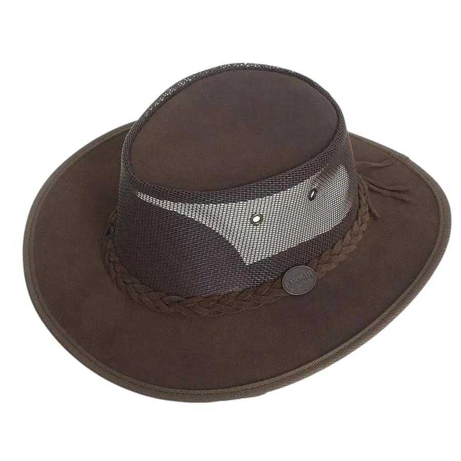 Barmah Full Grain Leather Foldaway Cooler Bush Hat in Hickory