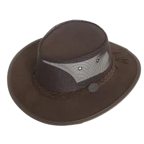 Barmah Full Grain Leather Foldaway Cooler Bush Hat in Hickory