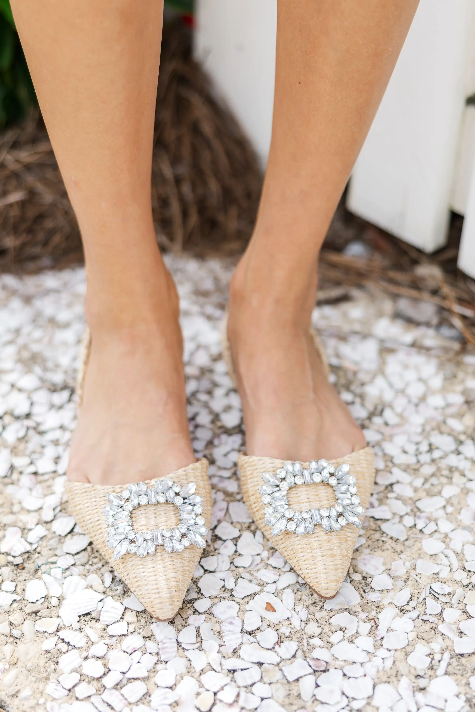 Better Together Natural Raffia Rhinestone Flats