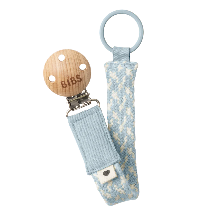 Bibs Pacifier Clip - Baby Blue/Ivory