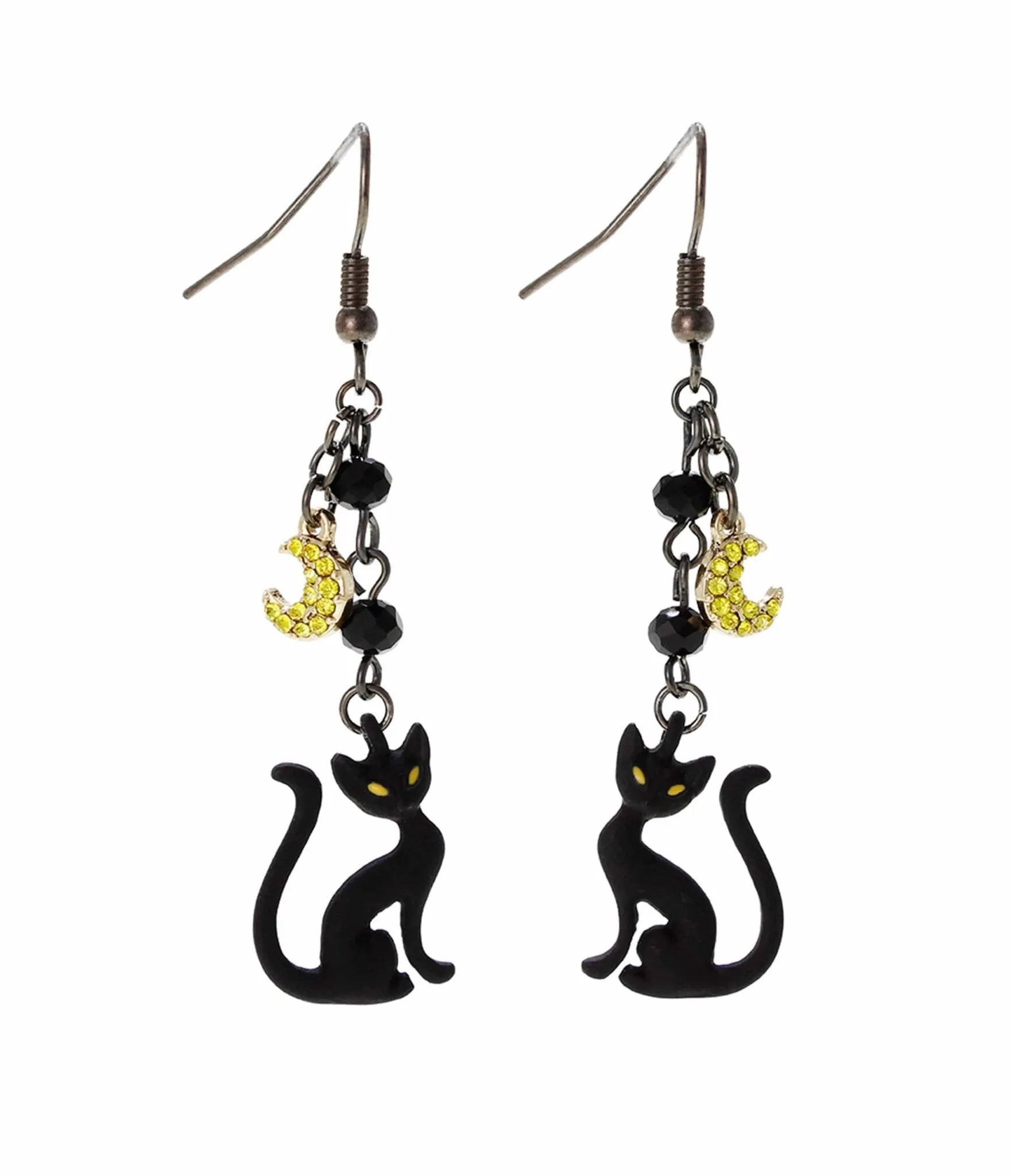 Black Cat & Moon Dangle Earrings