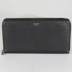 Black Drummed Calfskin Zip Around Continental Wallet