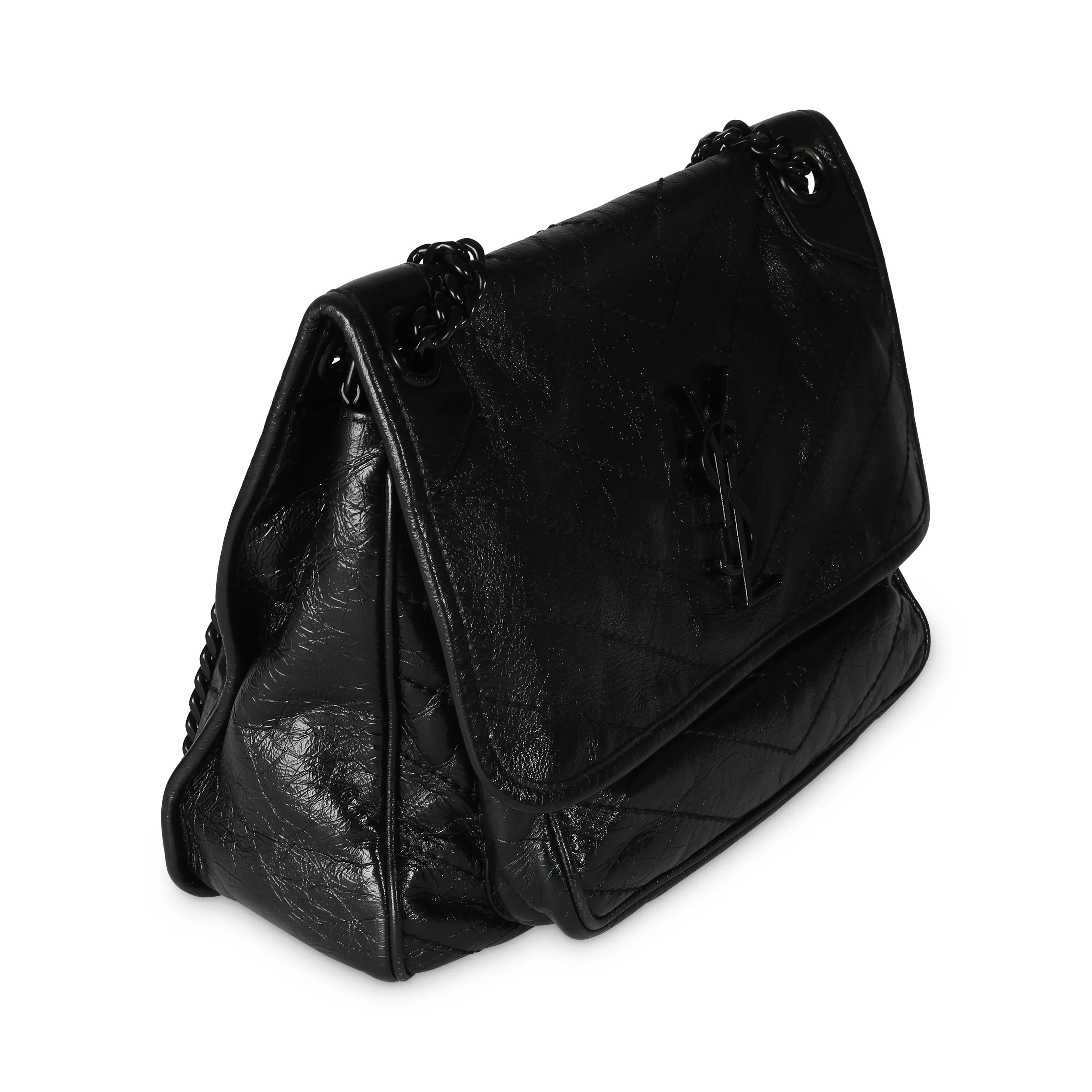 Black Matelassé Crinkled Calfskin Medium Niki Bag