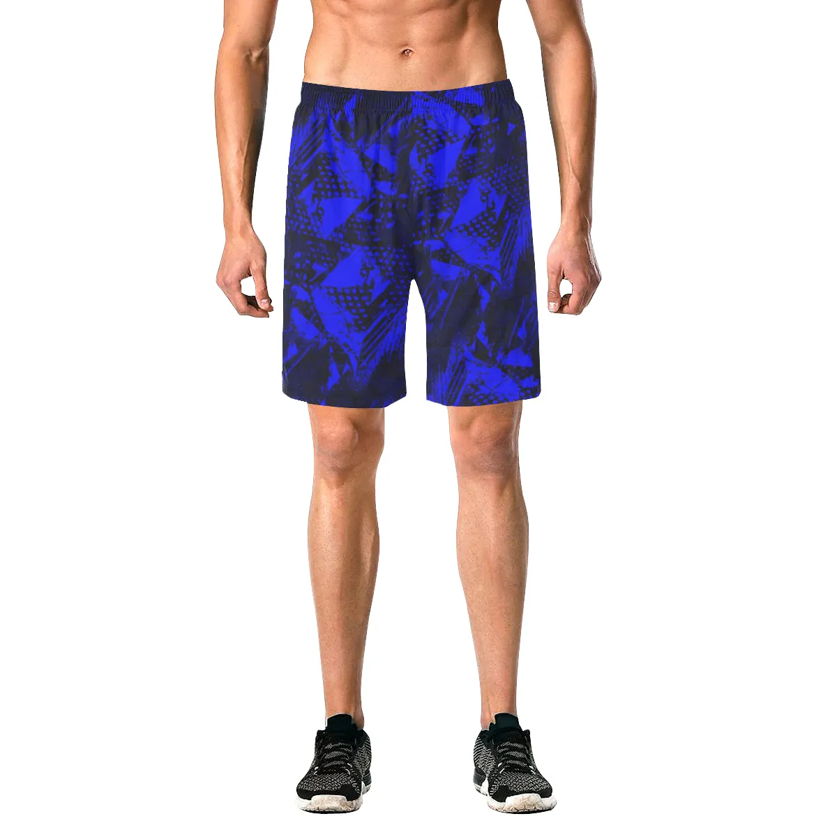 Blue and Black Abstract Casual Shorts