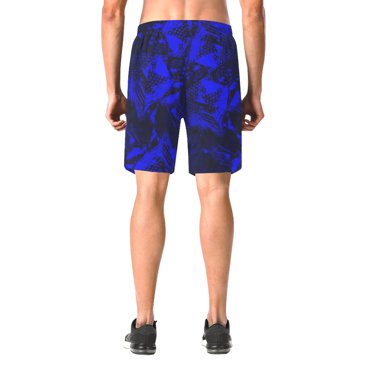 Blue and Black Abstract Casual Shorts