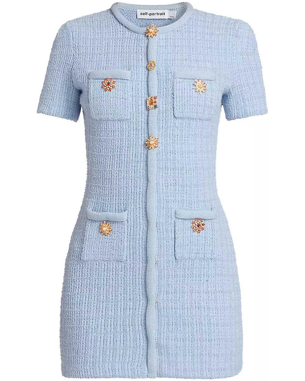 Blue Knit Button Mini Dress