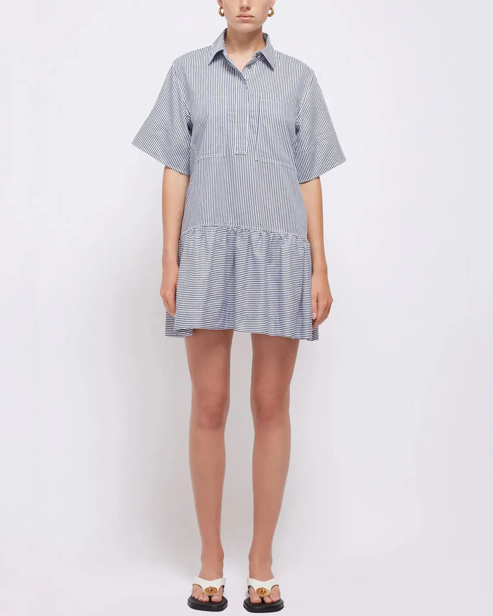 Blue Stripe Cris Short Sleeve Shirt Dress