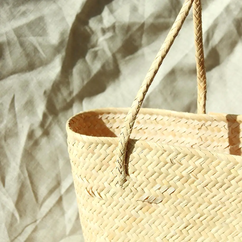 Borneo Serena Straw Tote Bag With Pumpkin Orange Pom-Poms