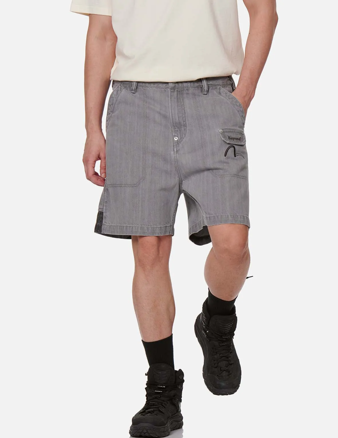 Brushstroke Effect Washed Denim Shorts